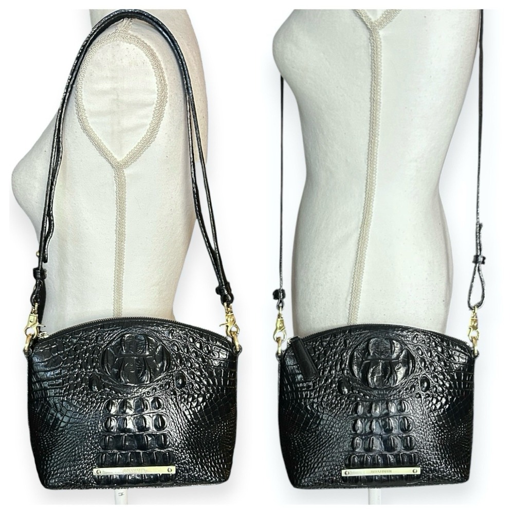 BRAHMIN Black Crocodile Embossed Leather Crossbody / Shoulder Bag Gold Hardware